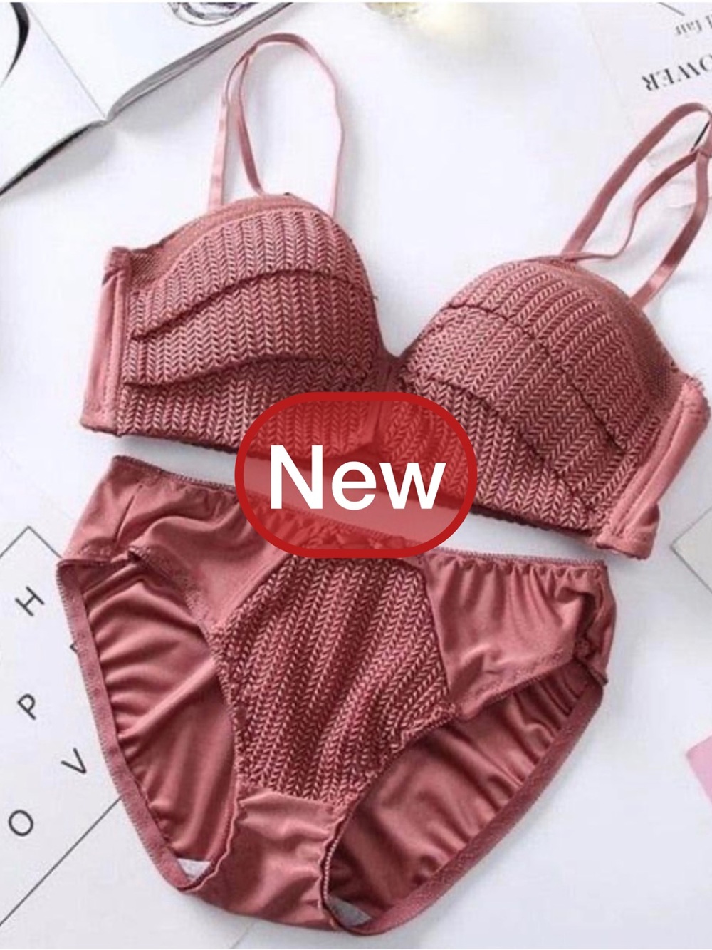 Imported Satin-Finish Wireless Heavy Push-Up Lingerie Set - 34A / 32B
